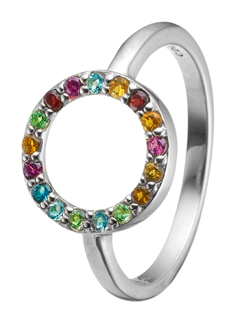 UrogSmykker.dk har Model 7.1.A-55, Smuk ring med cirkel besat med 17 forskellige ægte sten