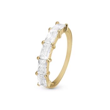 forgyldt sterling sølv  ring  White Baguette Fingerring med hvide baguette sten fra Christina Jewelry, str 57